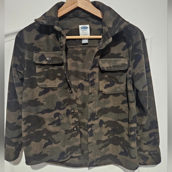Army Camo Green Boys Old Navy Button Down Fleece Jacket/ Shirt Size Medium 8 - Picture 2 of 5